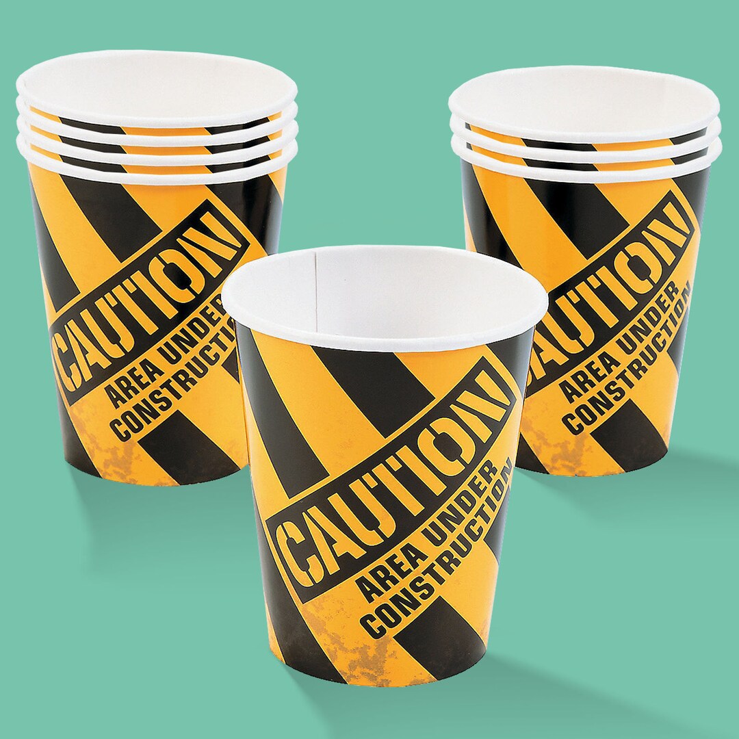 Construction Party Caution Disposable Beverage Cups, 9 Ounce Size, 8 ...