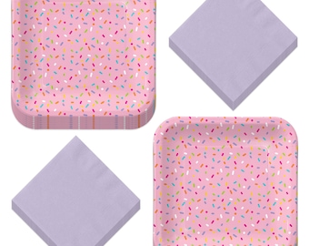 Sprinkles Baby Shower Party Pink Sprinkle Paper Dinner Plates and Luncheon Napkins (Serves 16)