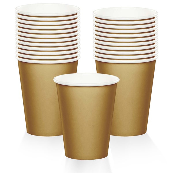 Solid Glittering Gold Disposable Beverage Party Cups, 9 Ounce Size, 24 Count