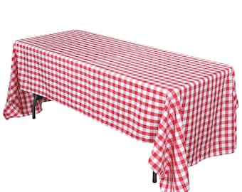 Red and White Checkered Buffalo Plaid Gingham Fabric Rectangle Tablecloth for Summer Picnics and Patriotic Parties (60" x 102")