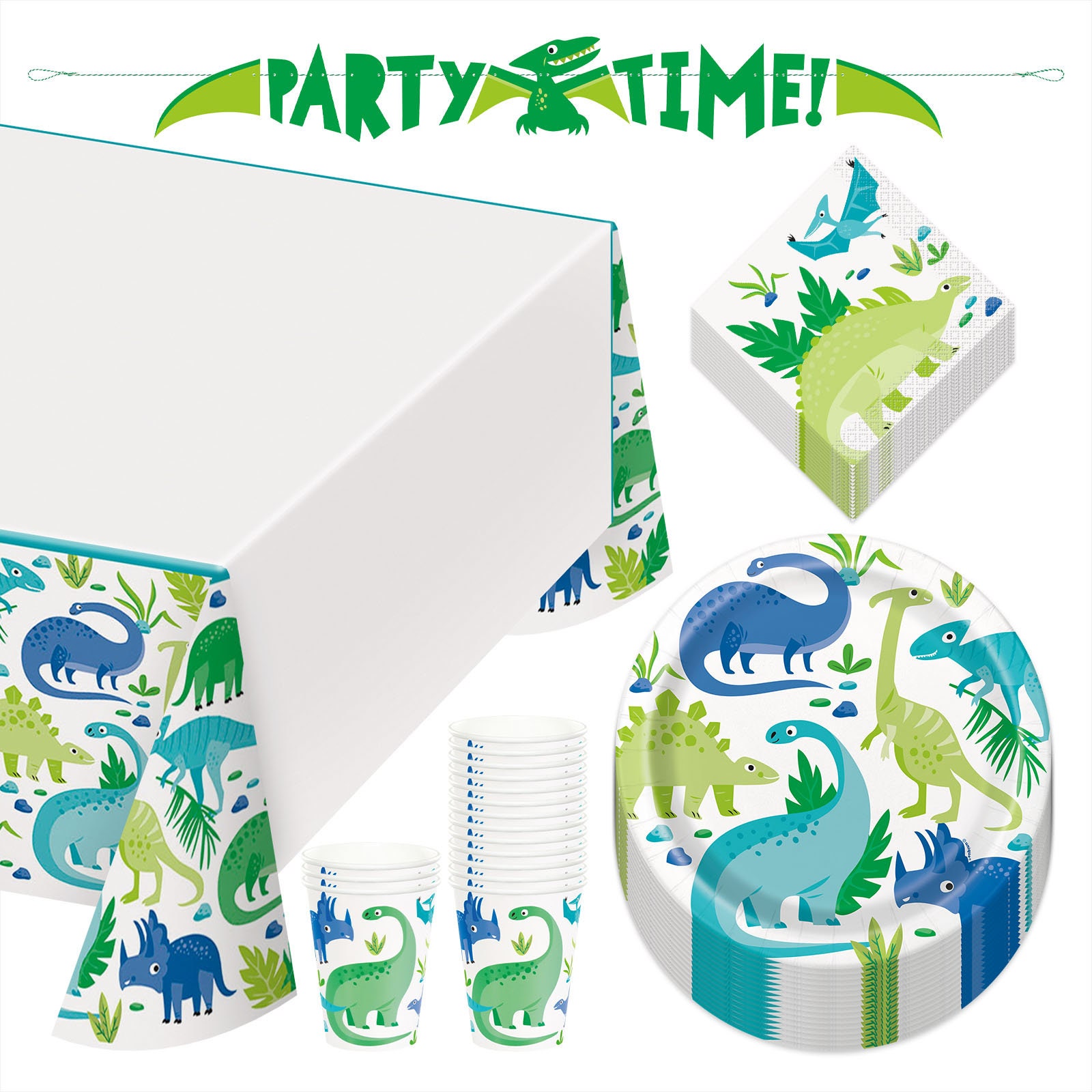  Bluey Birthday Party Supplies Bundle includes Lunch Plates,  Lunch Napkins, Table Cover, Happy Birthday Banner (Bundle for 16 with 1  Dinosaur Sticker Sheet) : Toys & Games