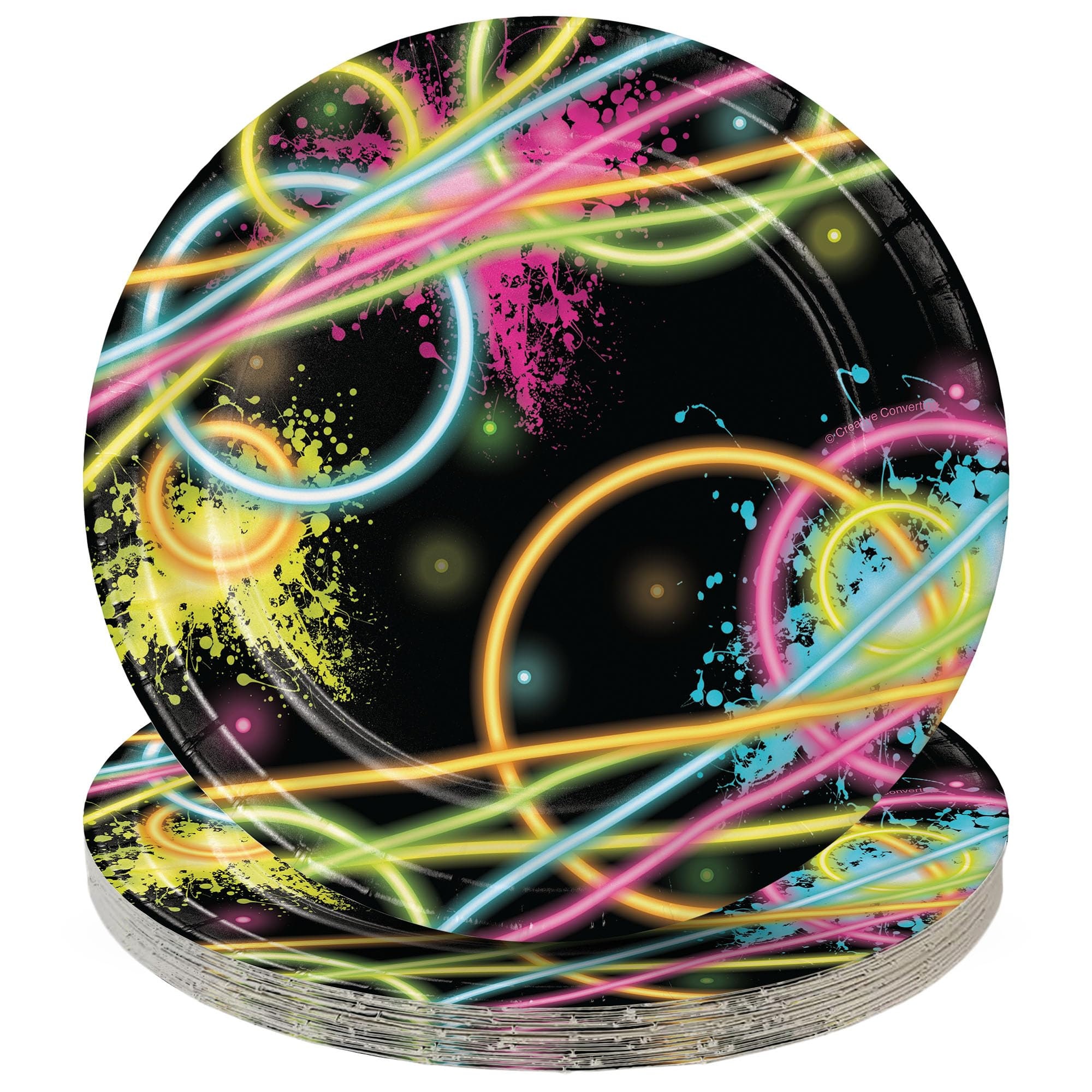 Glow Party Supplies - Neon Glow Stick Theme Round Paper Dessert Plates ...