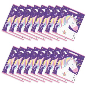 Purple Unicorn Birthday Party Plastic Loot Bags & Party Favor Bags, 11 Inch Size, 16 Count