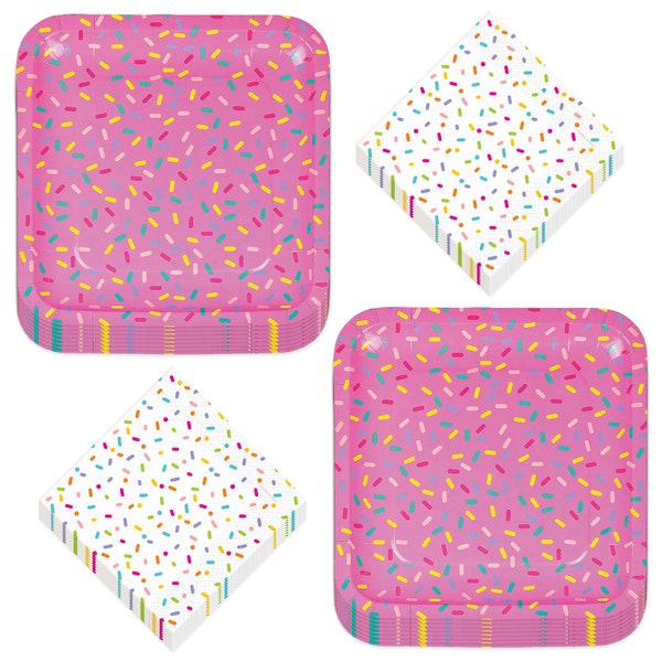 Sprinkles Baby Shower Party Pink Sprinkle Paper Dinner Plates and Candy Sprinkle Beverage Napkins (16 Plates & Napkins)