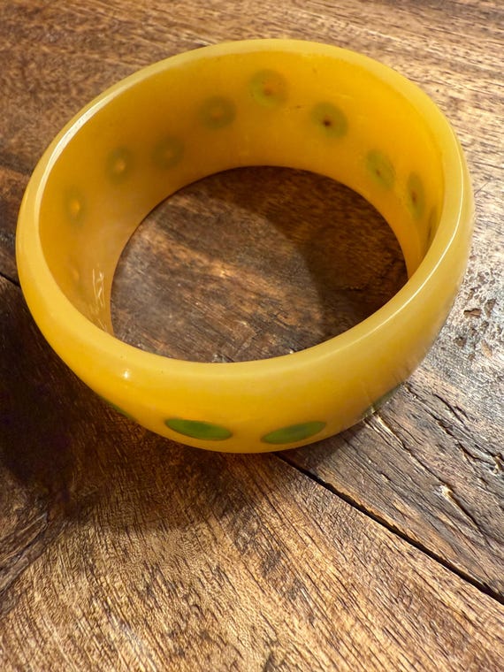 Bracelet - Wide Green Polkadot Plastic Bracelet - image 7