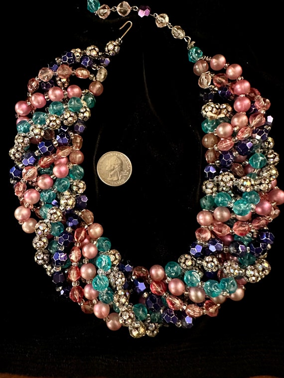 Vintage Multi-Strand Glass Bead Statement Necklac… - image 5