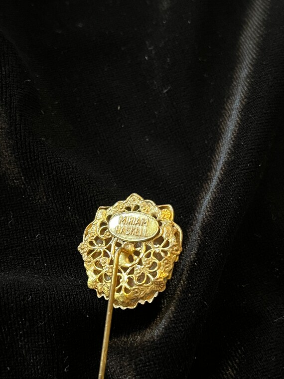 Miriam Haskell Gold Tone Stick Hat Pin - image 5