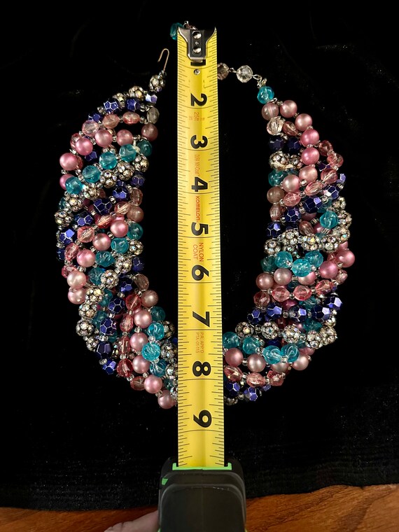 Vintage Multi-Strand Glass Bead Statement Necklac… - image 8