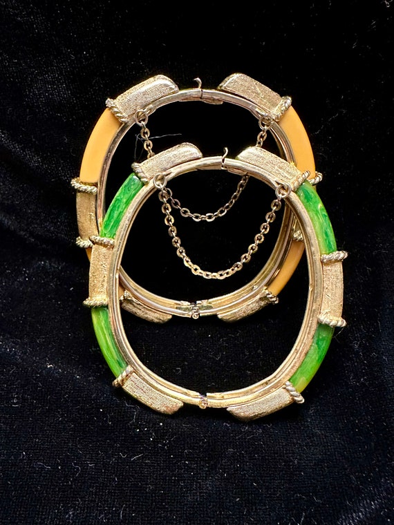 Vintage Bakelite Bracelets: Butterscotch & Spinac… - image 1