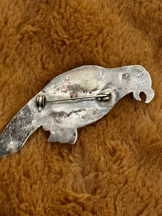 Mexican Sterling Silver Parrot Brooch - image 8