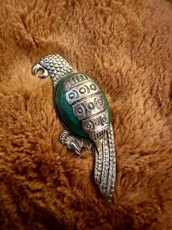 Mexican Sterling Silver Parrot Brooch