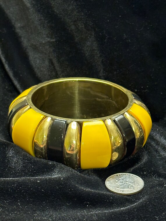 Vintage Statement Bracelet: Yellow, Black & Gold-… - image 3