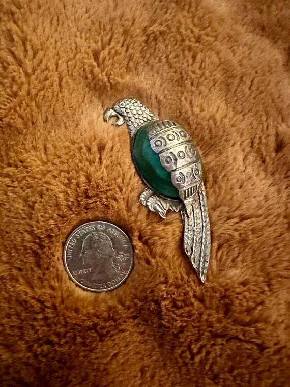 Mexican Sterling Silver Parrot Brooch - image 4