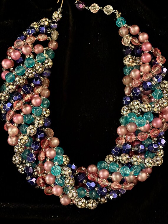 Vintage Multi-Strand Glass Bead Statement Necklac… - image 10