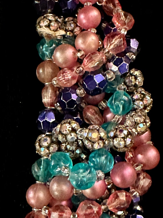 Vintage Multi-Strand Glass Bead Statement Necklac… - image 9