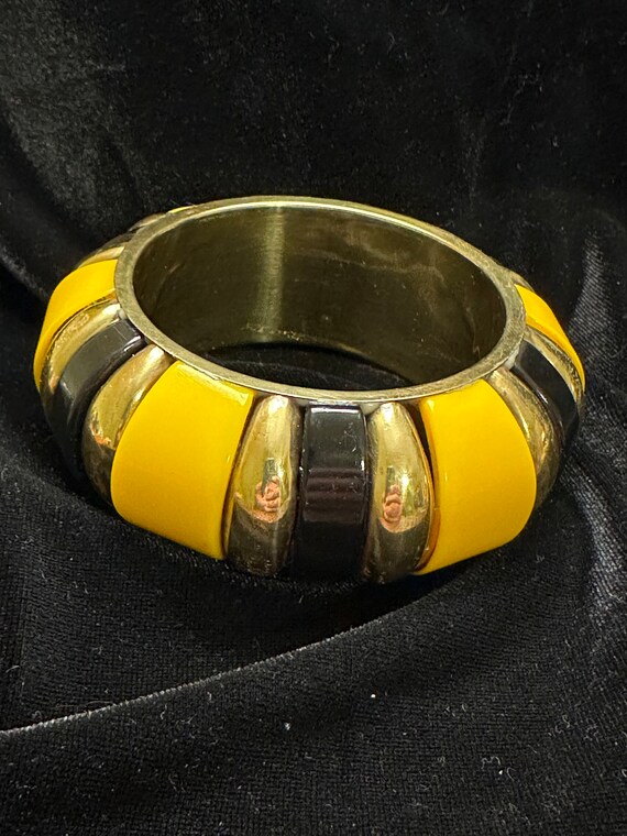 Vintage Statement Bracelet: Yellow, Black & Gold-… - image 2