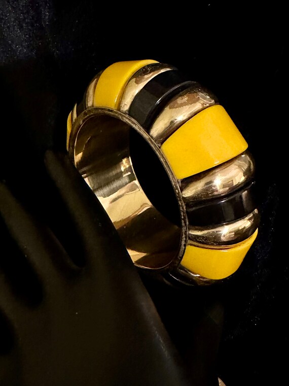 Vintage Statement Bracelet: Yellow, Black & Gold-… - image 5