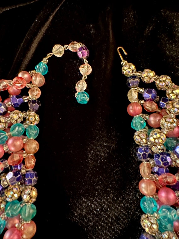 Vintage Multi-Strand Glass Bead Statement Necklac… - image 3
