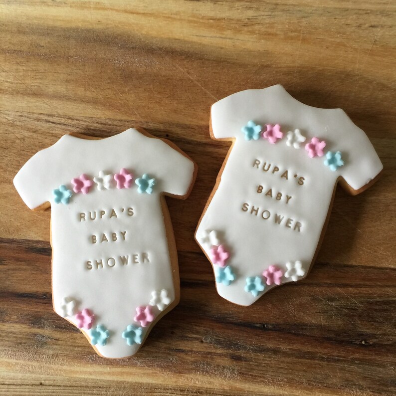 10 personalised baby shower biscuits babygro shaped iced Etsy