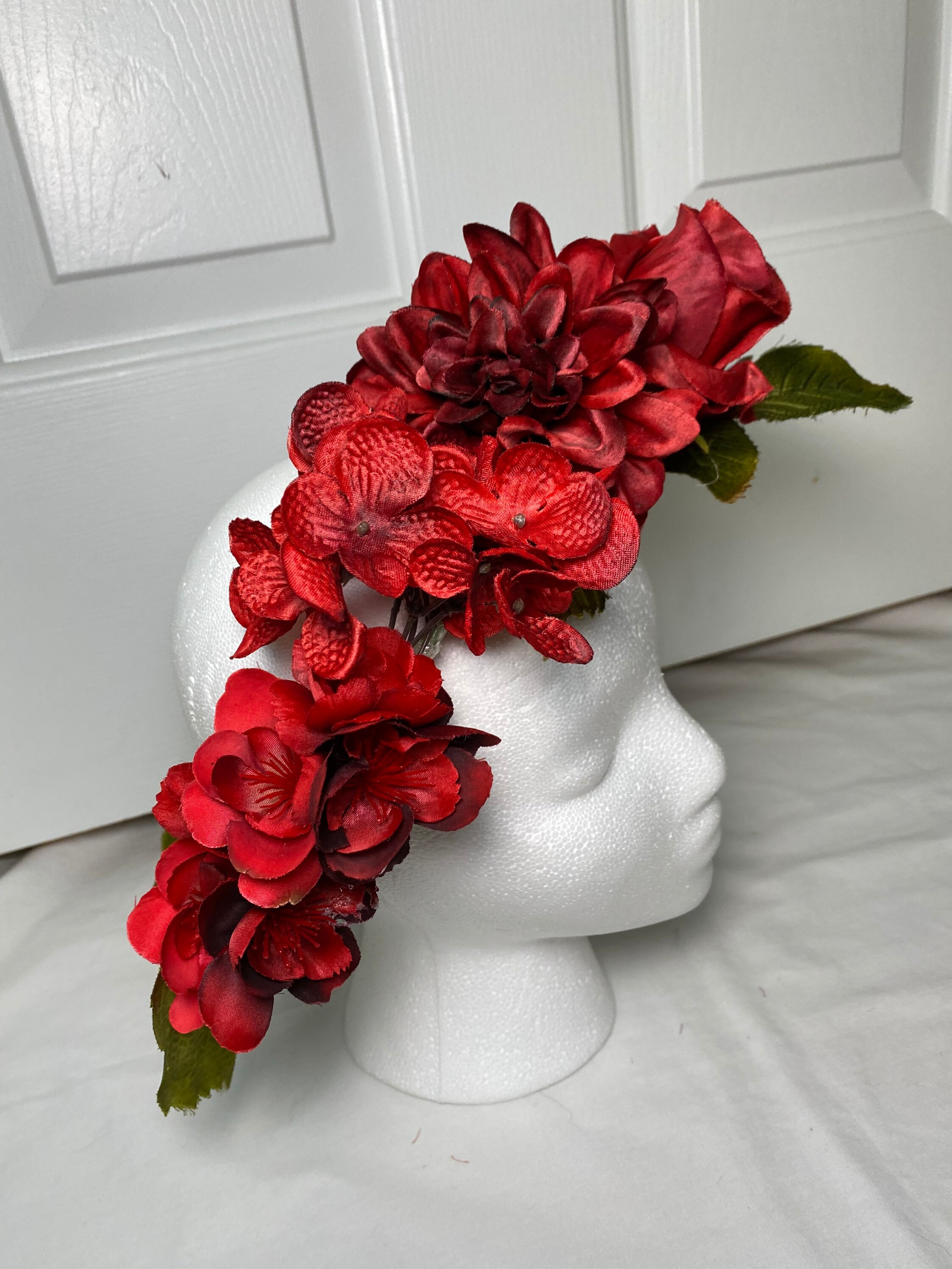 Deep red woodland flower crown red flower crown red floral Etsy