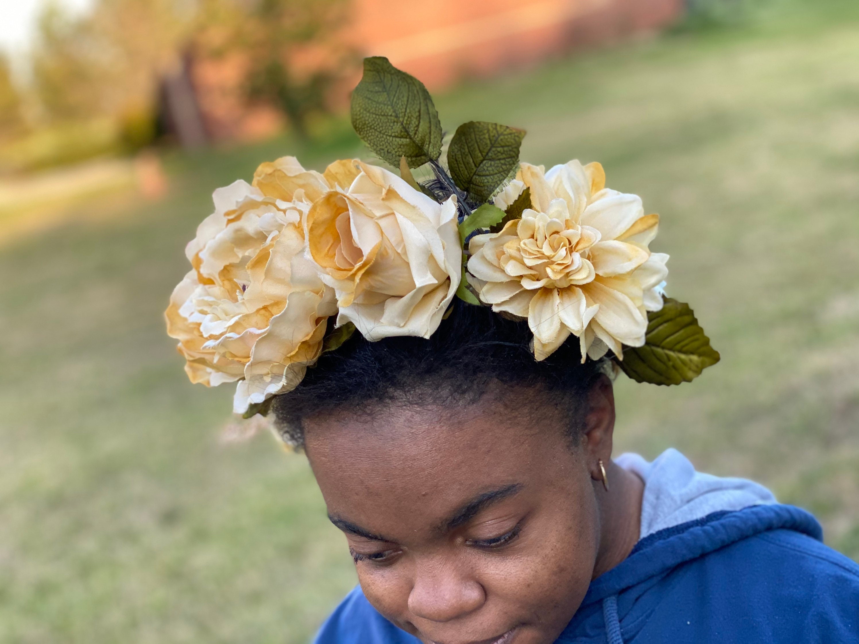 Golden flower crown gold flower crown golden floral head Etsy