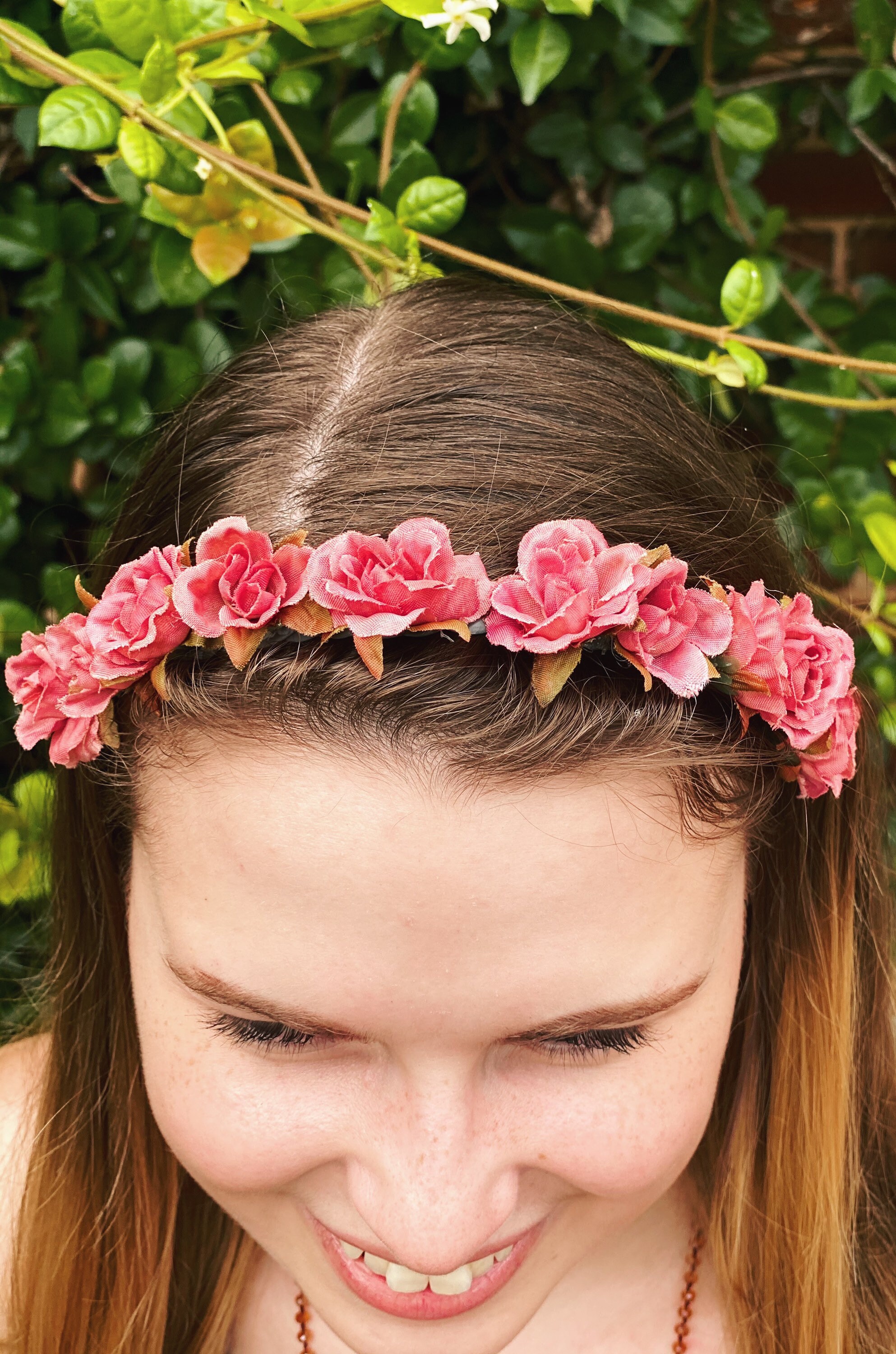 Rustic dainty pink rose flower crown pink fairy crown bridal Etsy