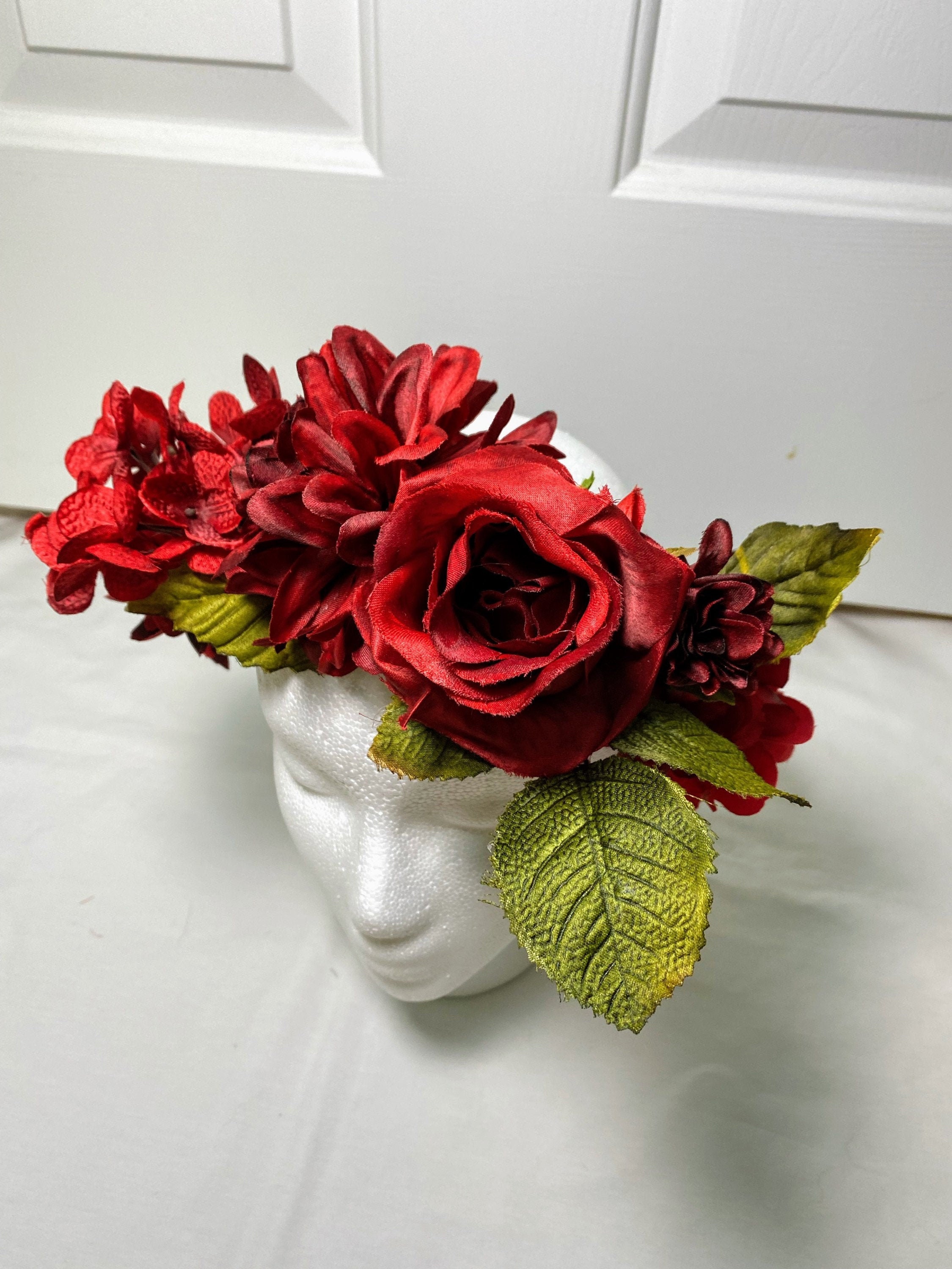 Deep red woodland flower crown red flower crown red floral Etsy