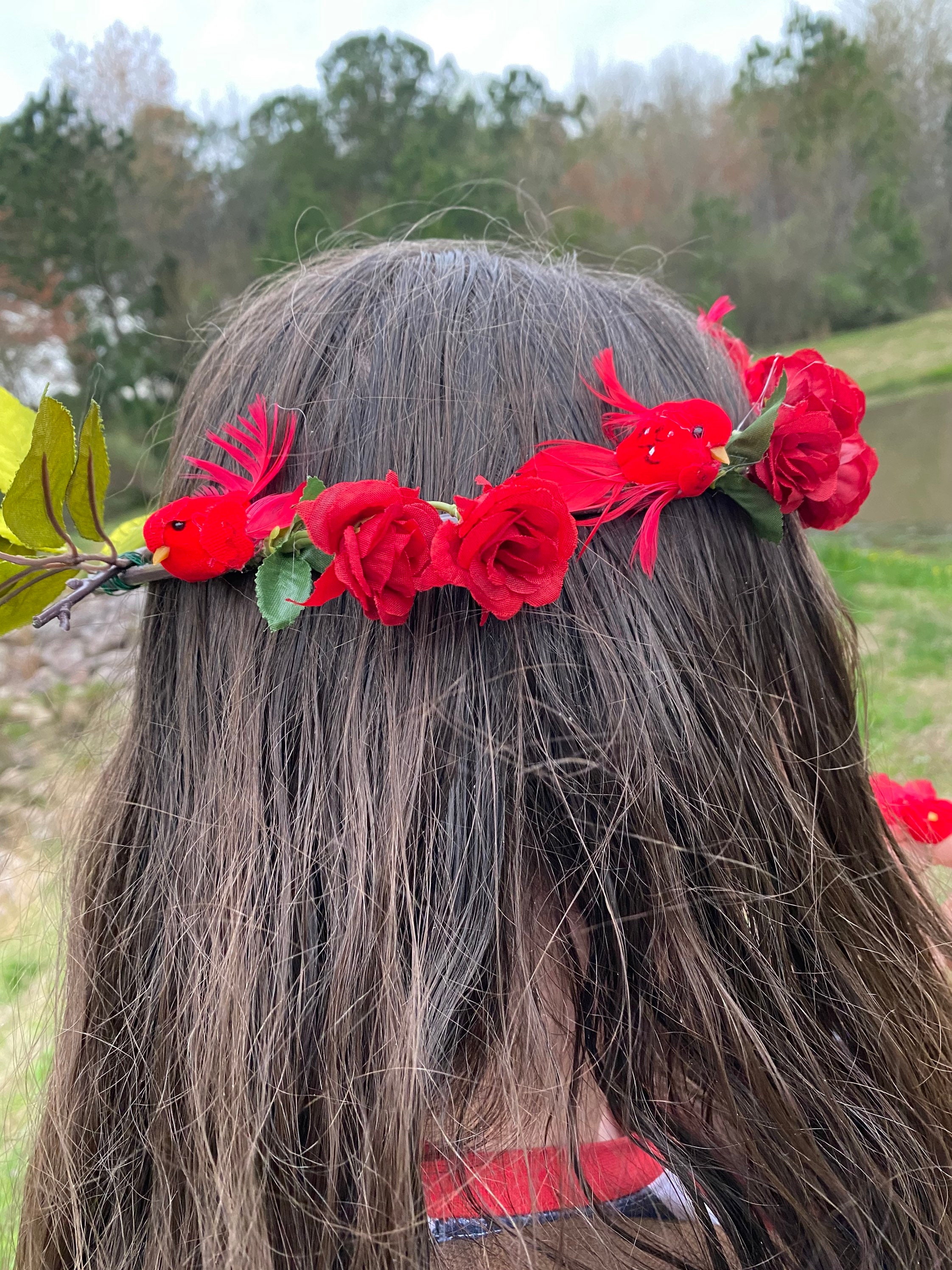 Red flowers and birds flower crown red flower crown red Etsy