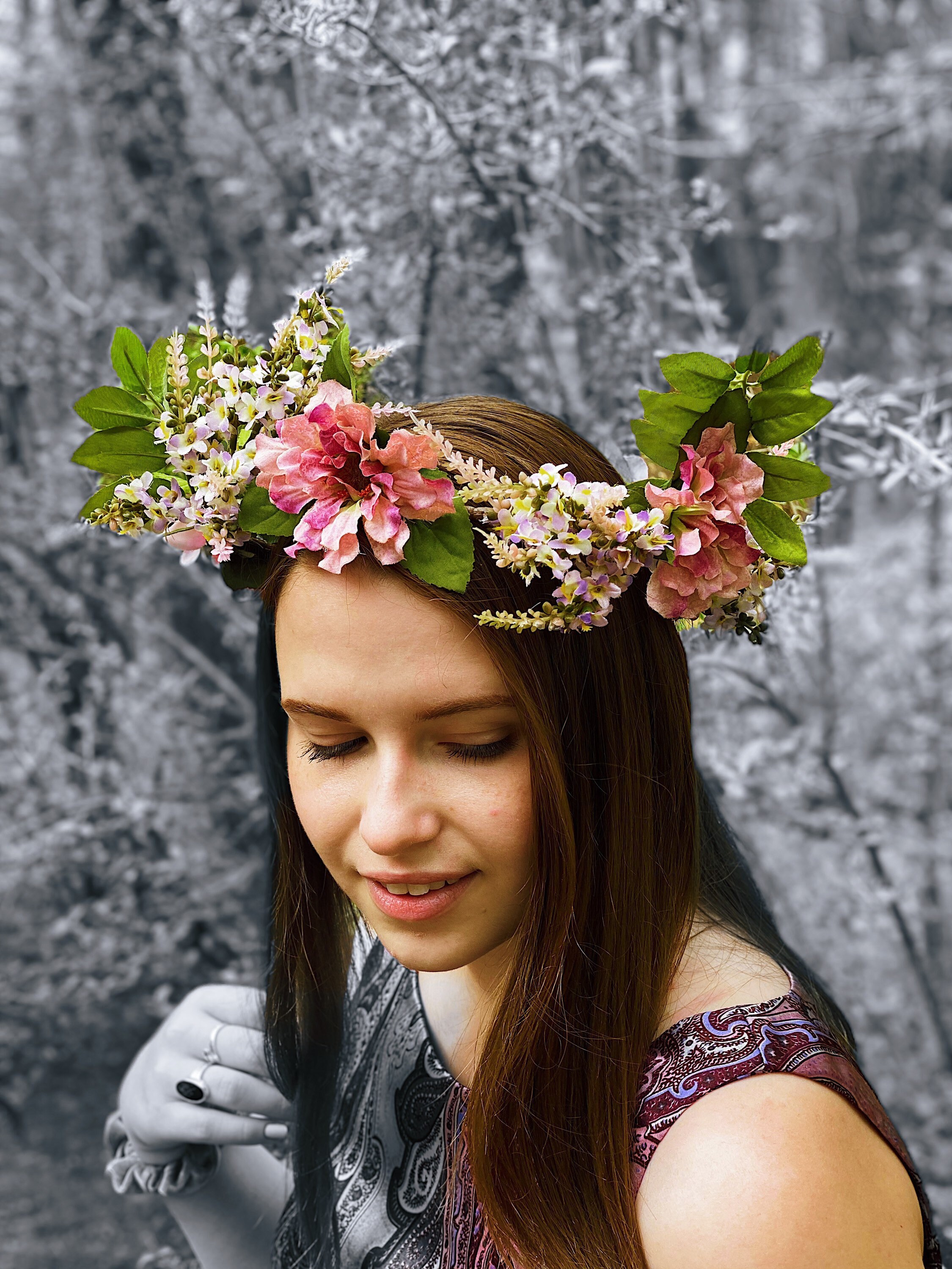 Magical Pink Woodland Fairy Flower Crown Pink Flower Crown Etsy UK