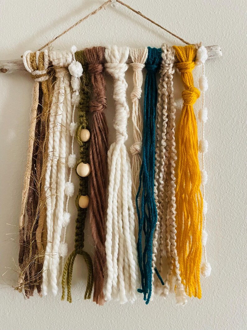 Visual Reference: Teal Olive Yellow And Earth Tone Macrame Wall Hanging Hippie
