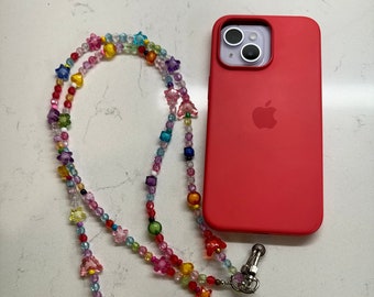 Cross Body Beaded Phone Chain, Phone Lanyard , Hands Free Phone Strap, Phone Charm, Mobile Phone Chain, beaded charm, Beach Accessory.