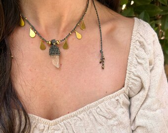 Handmade Macrame Choker Natural Quartz Necklace Hippie Jewelry Simple Necklace Bohemian Girl Gift Accessories Gemstone Jewels Hippie Art