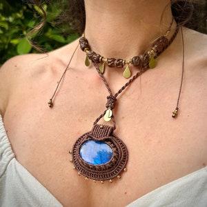 Makramee Halskette, Labradorit Choker Boho, Festival Schmuck Hippie Stil, Originales Geschenk für sie, Layered Juwelen mit Edelstein