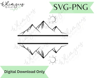 Mountain Range Monogram SVG PNG, Boho Forest Clipart, Rustic Mountain Range Cut File, Mountain with Sunset/Sunrise (Digital Download)