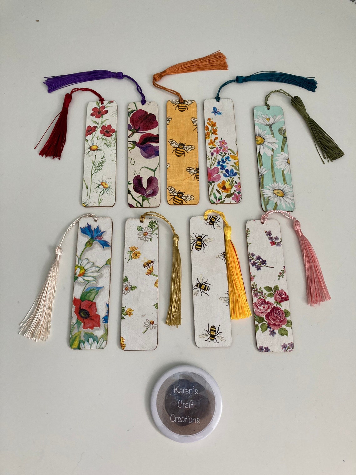 Wooden Decoupage Bookmark with Tassel Floral Roses Daisy Etsy