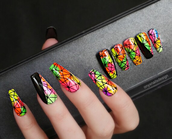Neon Gloss Nails Tropical Vacation Nails in Any Shape Summer Gel Nails Long Ballerina Coffin Nails Classic Neons Fake Nails for Party Events