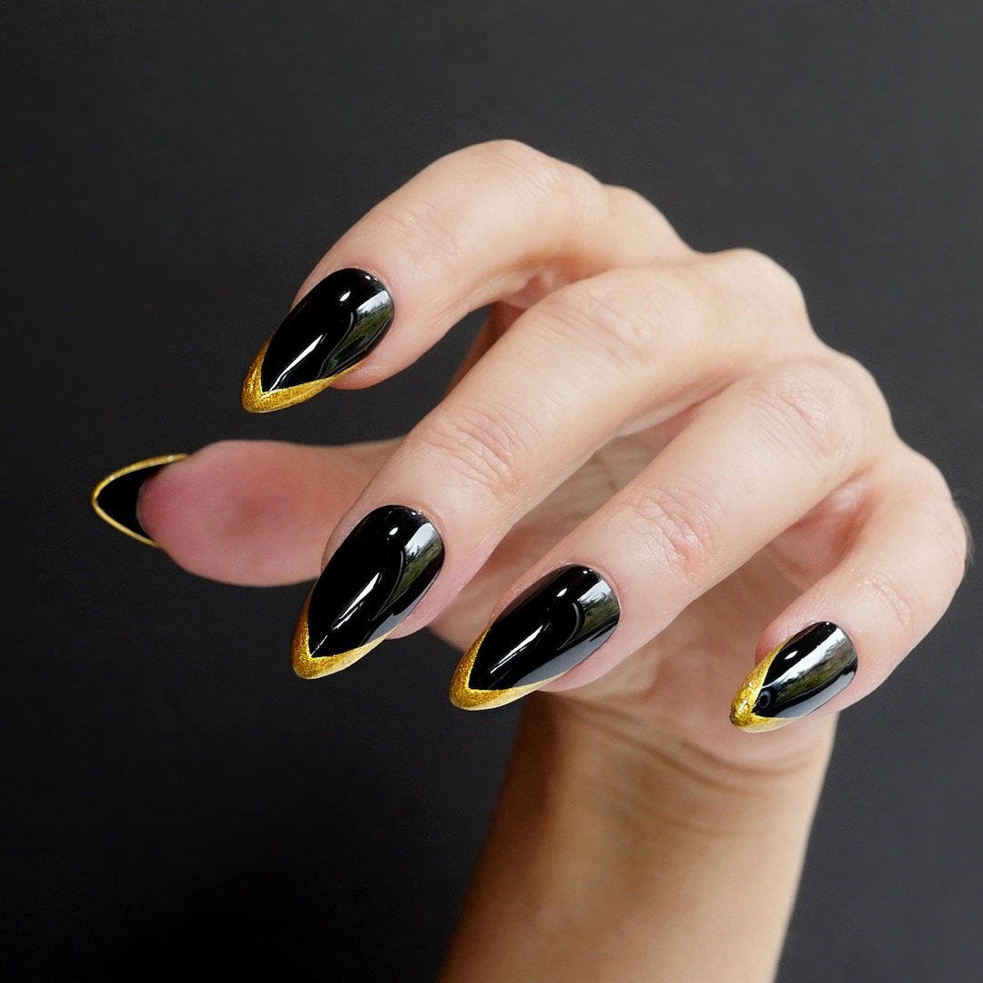 Halloween Nails Costume Press on Nails Black and Gold Stick - Etsy