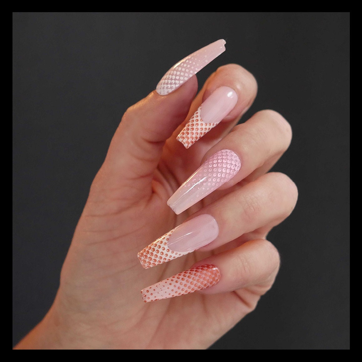 Press-on Nails French Pink and White With Ombre Nail Art Long - Etsy