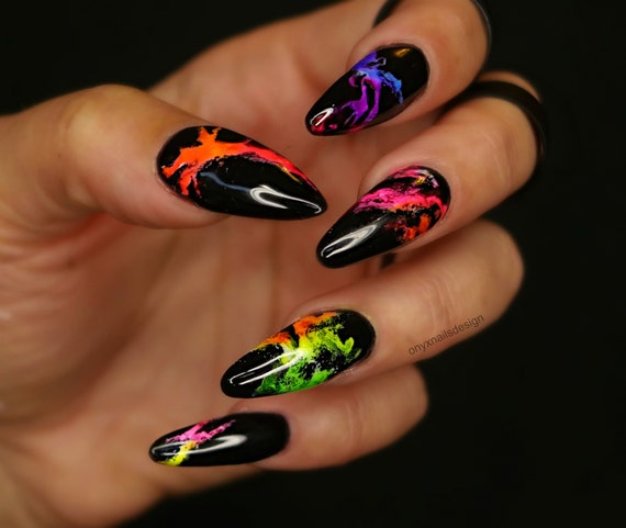Bright Smoke Effect Design Salon Quality Long-wearing Set of 10 Luxury Hand  Painted Reusable Press on Nails - Etsy