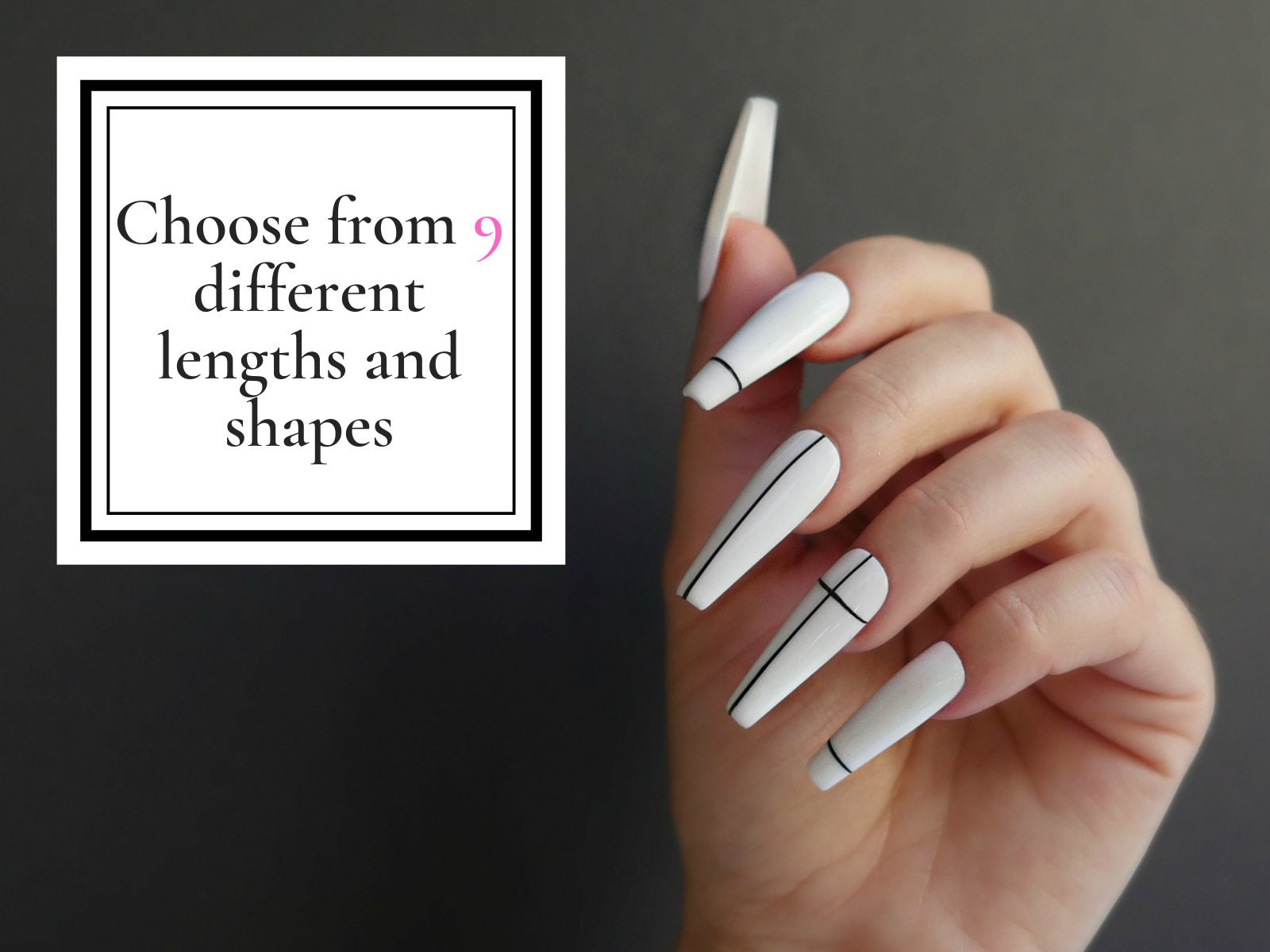 White Press on Nails Black Lines Luxury Set of 10 Any Shape - Etsy White Press on Nails Black Lines Luxury Set of 10 Any Shape - Etsy