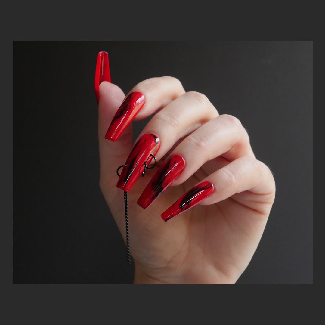 Red and Black Valentines Nails Chains and Piercing Unique - Etsy