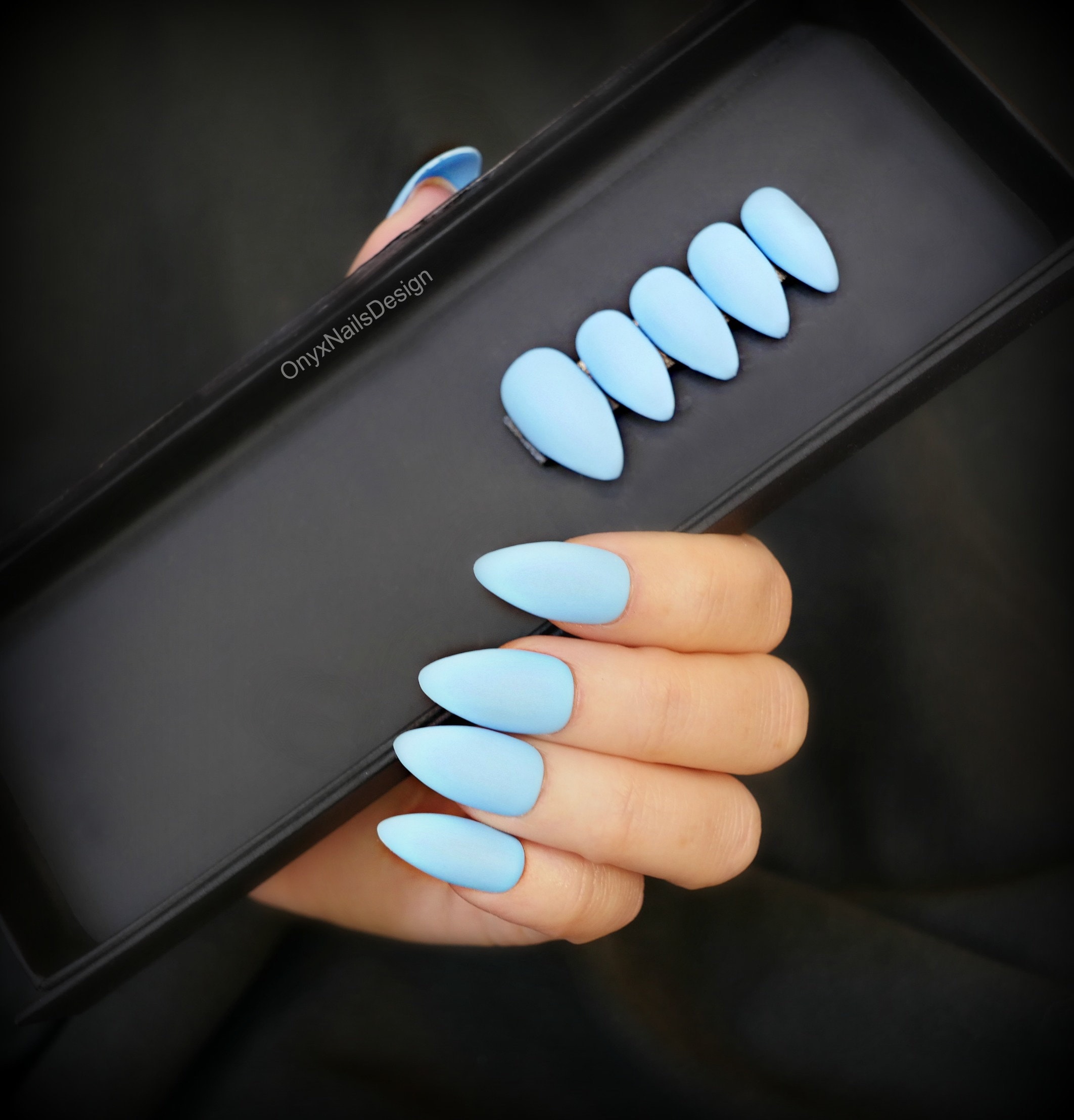 Blue Press On Nails Handmade Single Color Almond Shape Fake Etsy Blue Press On Nails Handmade Single Color Almond Shape Fake Etsy