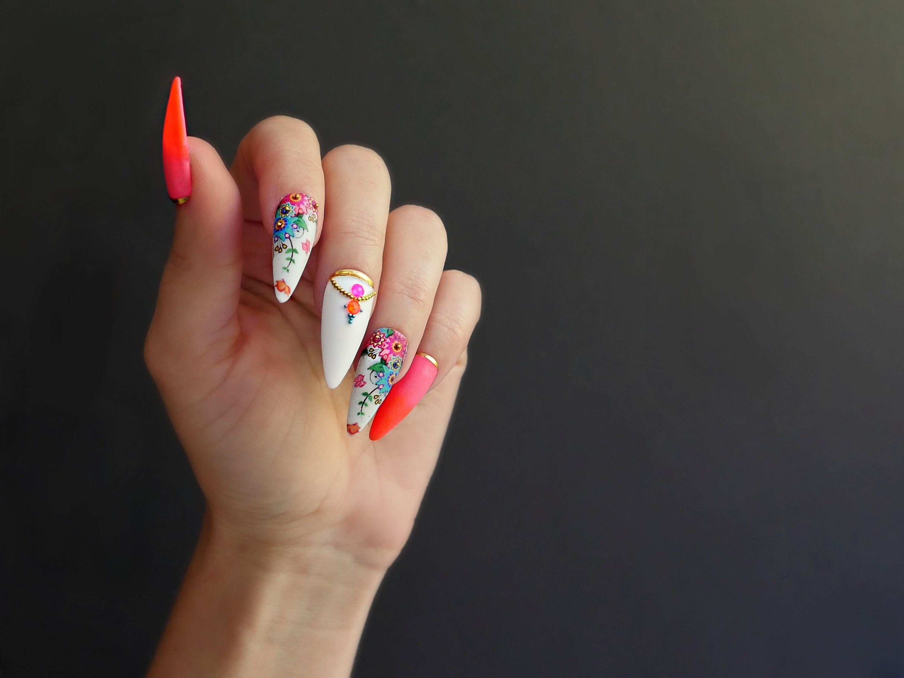 Spring Press-on Nails Reusable Neon Floral Nails Stick on Pink - Etsy Israel