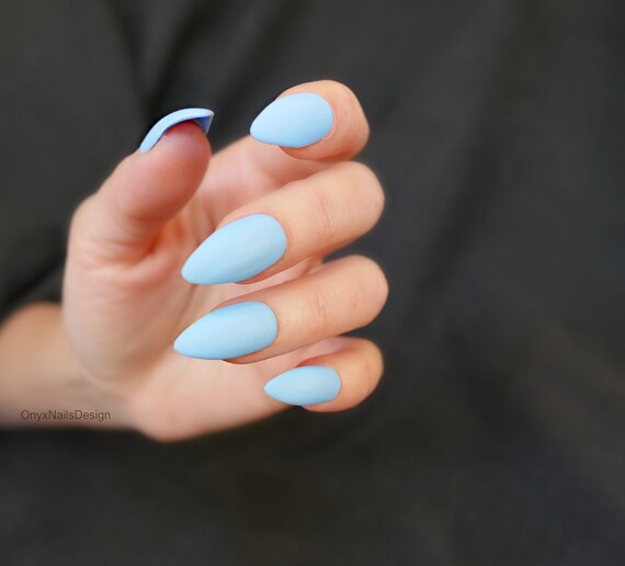 Blue Press On Nails Handmade Single Color Almond Shape Fake Etsy Blue Press On Nails Handmade Single Color Almond Shape Fake Etsy