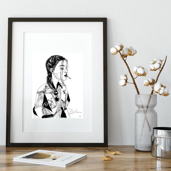 Art Art Print Black And White Drawing Line Drawing Woman Etsy