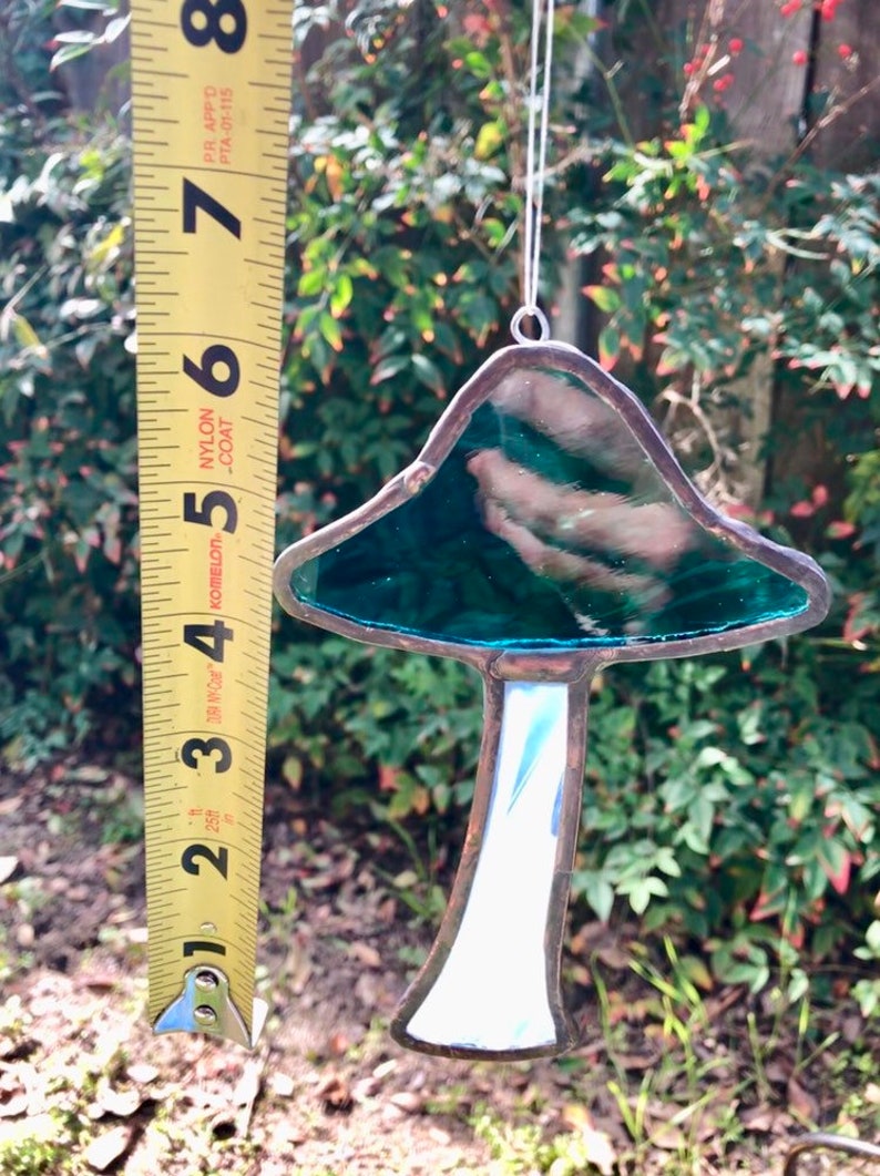 Teal and White Mushroom Suncatcher