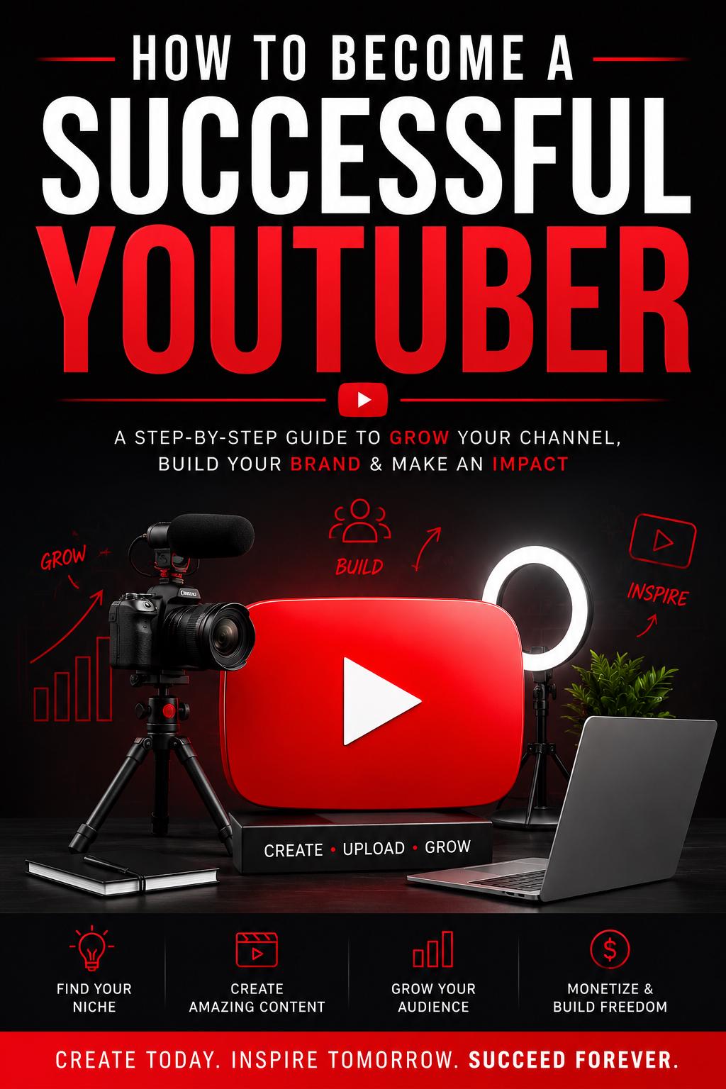 How to Become a Successful YouTuber Ebook | 400+ Page YouTube Growth Blueprint | AI Content Creation, Monetization & Online Business Guide