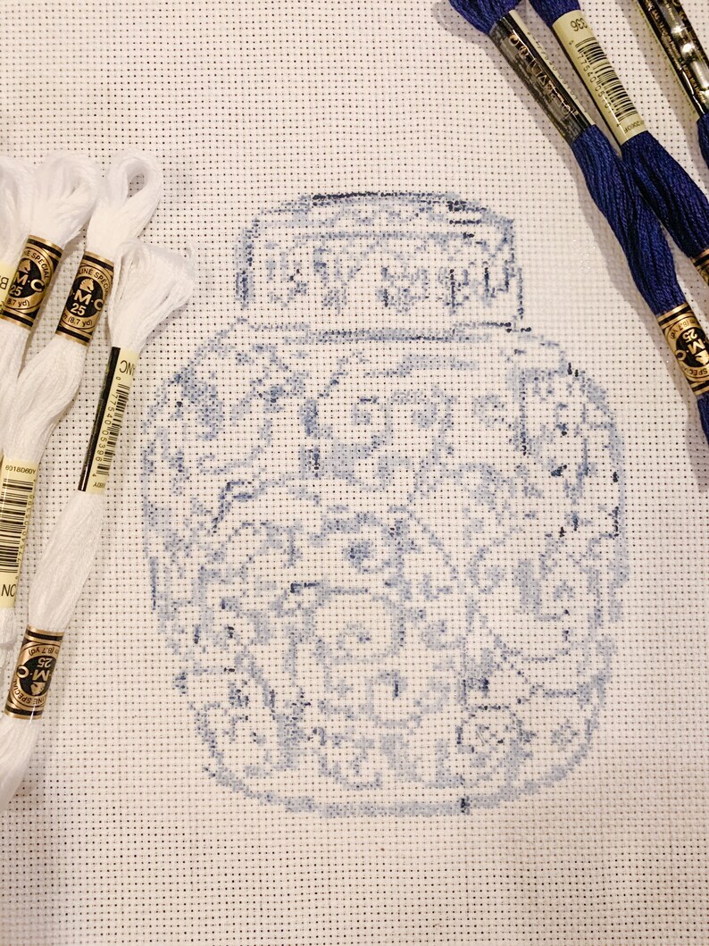 Customizable Blue and White Ginger Jar Needlepoint Canvas Kit Etsy