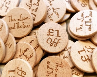 Engraved Wood Wedding Tokens, Rustic Party Drink Tokens