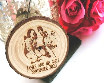 Engraved Photo Portrait Wooden Log Slice - Magnetic Keepsake